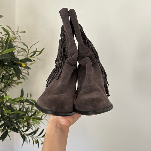 Dolce Vita Ileen Fringe Suede Pull On Pointed-Toe Heeled Boots Brown 10 - Picture 4 of 6